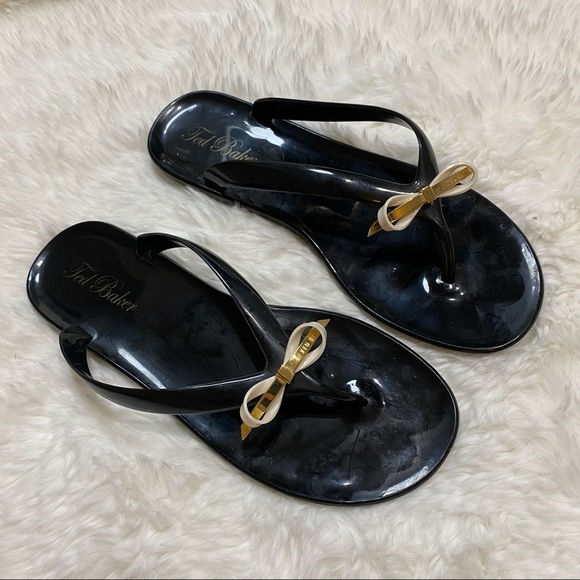 TED BAKER Black Flip Flops Sandals Size 6 - Picture 1 of 6
